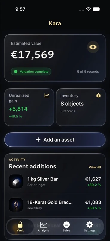 Kara private holdings vault on iPhone