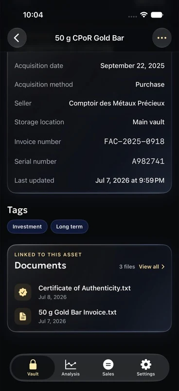 Documents attached to an asset in Kara