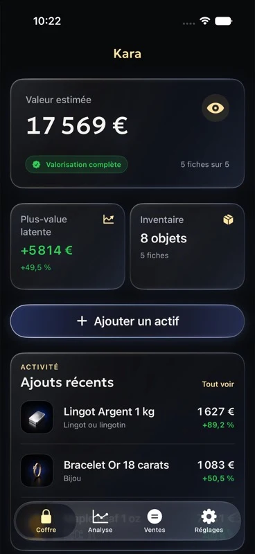 Coffre patrimonial Kara sur iPhone