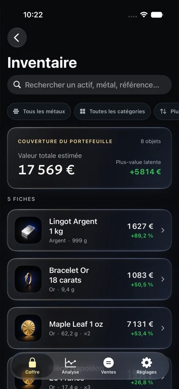 Inventaire de métaux précieux dans Kara