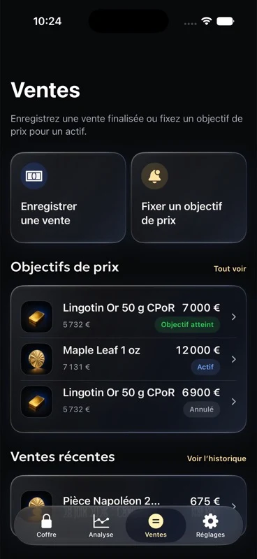 Objectifs de prix et ventes dans Kara